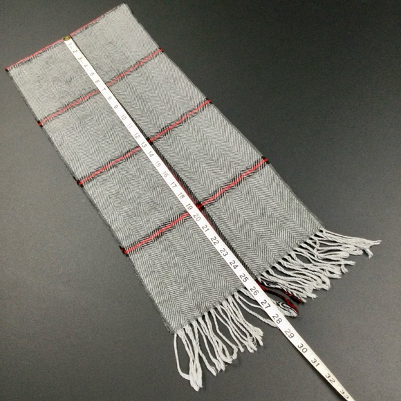 Vintage Cashmink Scarf, Unisex, Gray and‎ Red, OS - Picture 4 of 9
